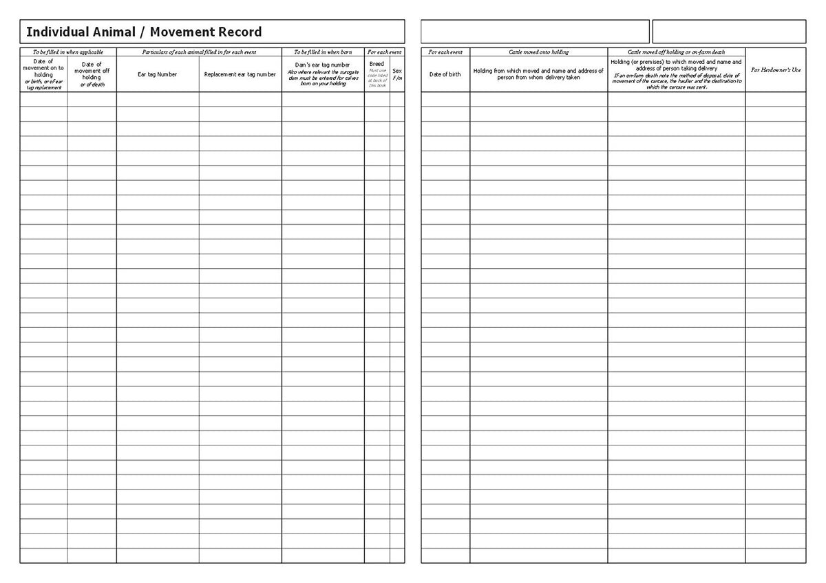 Cattle Movement Book & Herd Register – A4, 32 Pages (M003)
