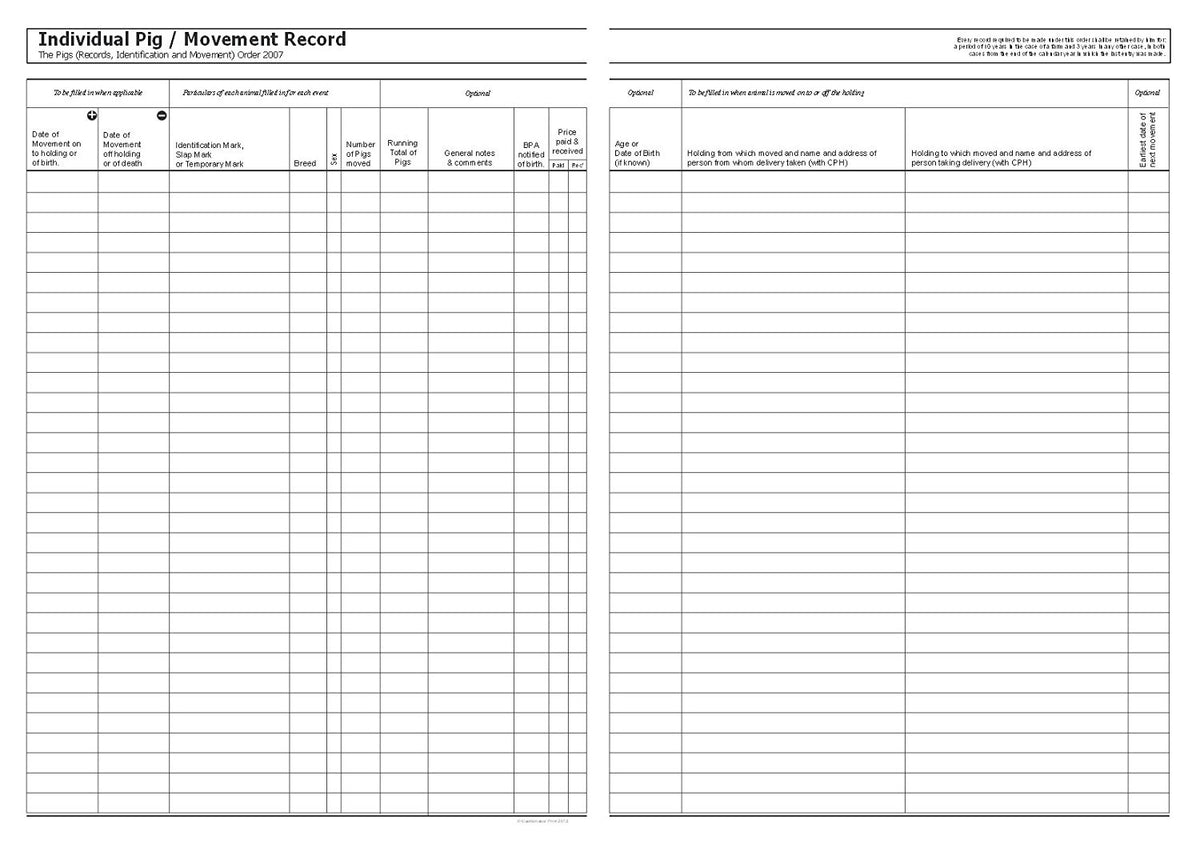 Pig Herd Register & Movement Record Book – A4, 32 Pages (P005)