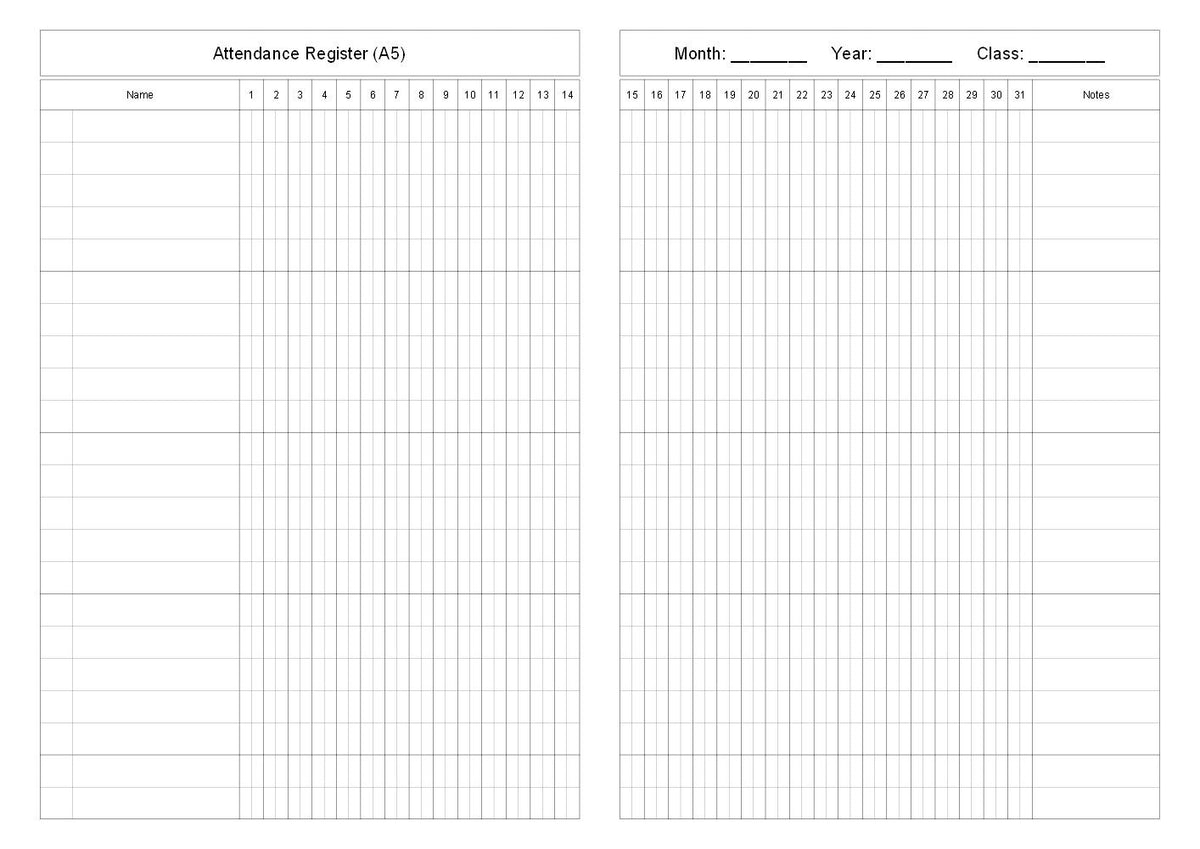 SCHOOL ATTENDANCE REGISTER (A5/28 Pages) S040 (Class Pupil Absence Record)