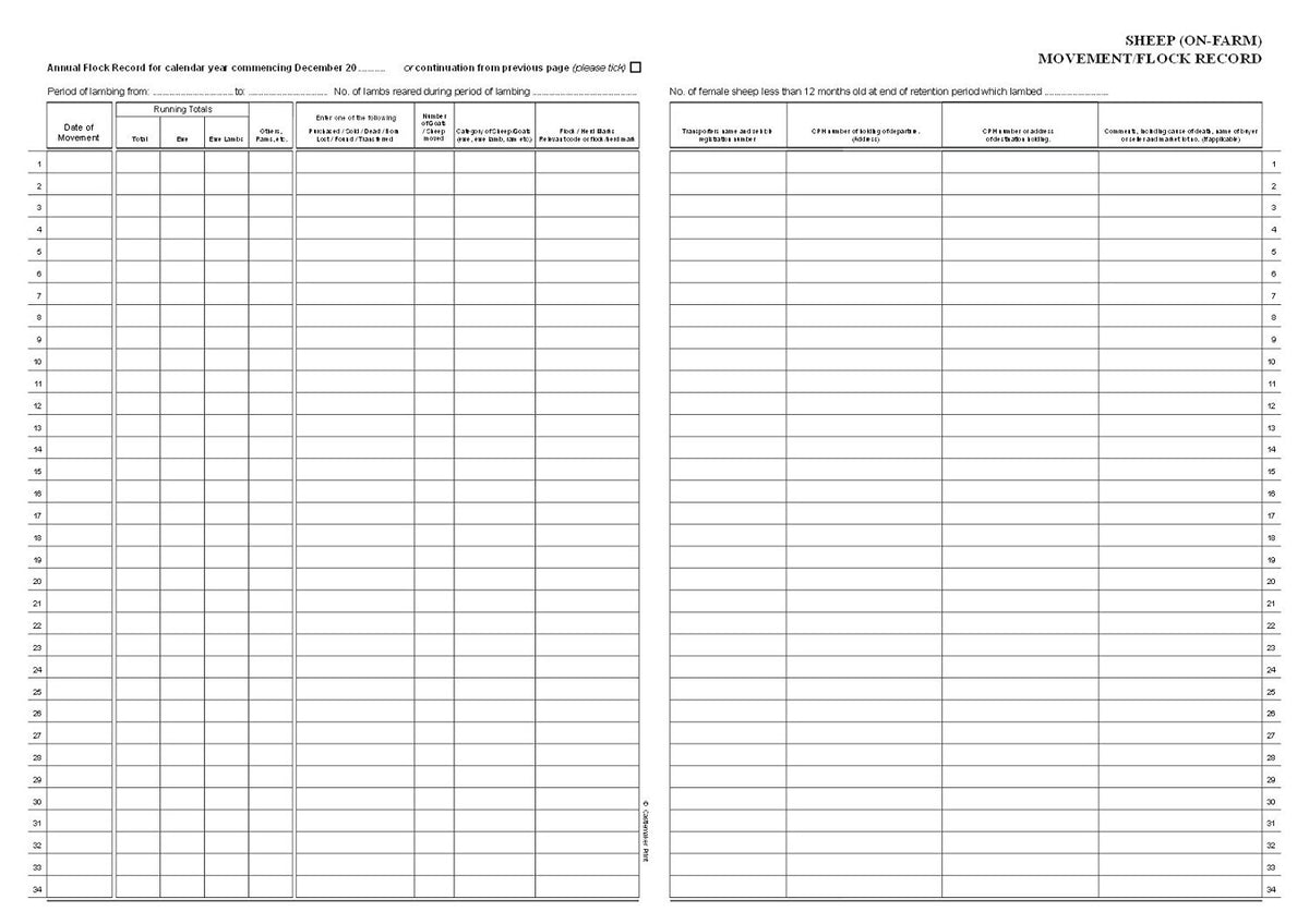 Sheep & Goat Holding / Flock Register – A4, 32 Pages (S004)