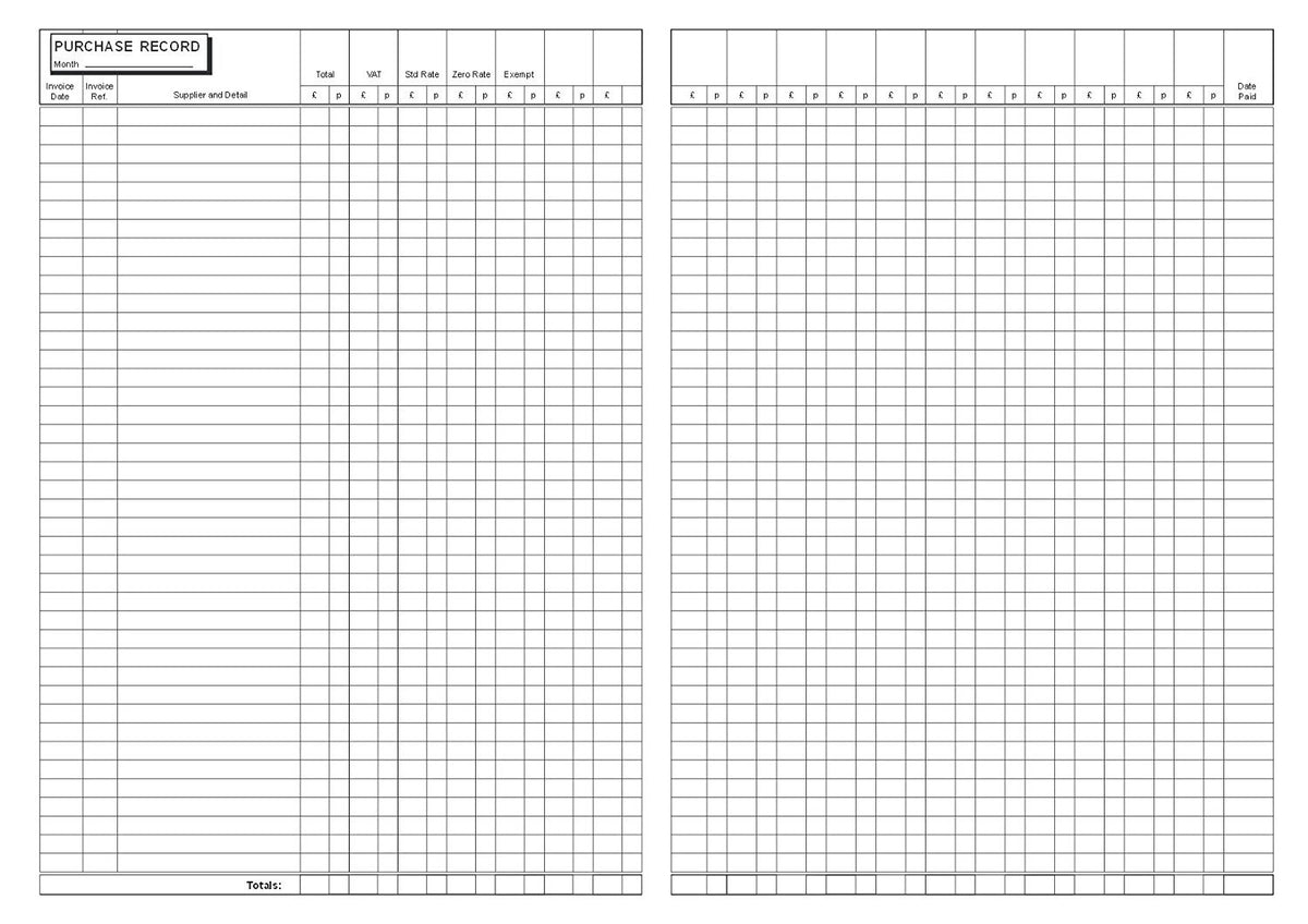 PURCHASE RECORD BOOK (A4/32 Pages) P017 (Account Ledger with Analysis Columns)