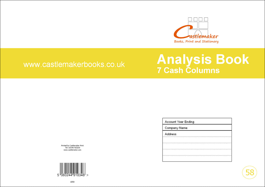 ANALYSIS BOOK (A4/32 Pages) A058 (7 Cash Column Un-headed Account Ledger)