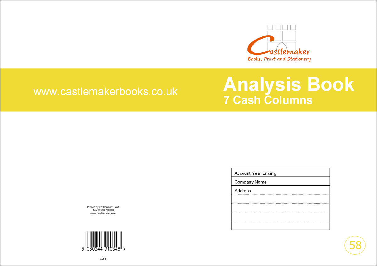 ANALYSIS BOOK (A4/32 Pages) A058 (7 Cash Column Un-headed Account Ledger)
