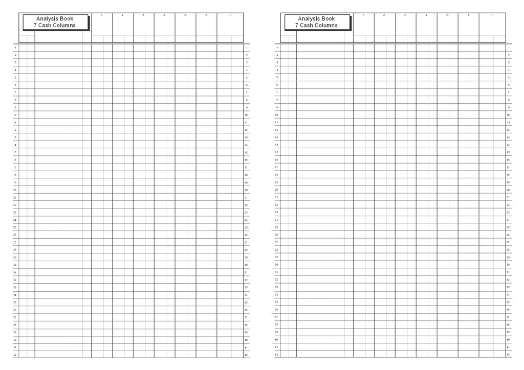 ANALYSIS BOOK (A4/32 Pages) A058 (7 Cash Column Un-headed Account Ledger)