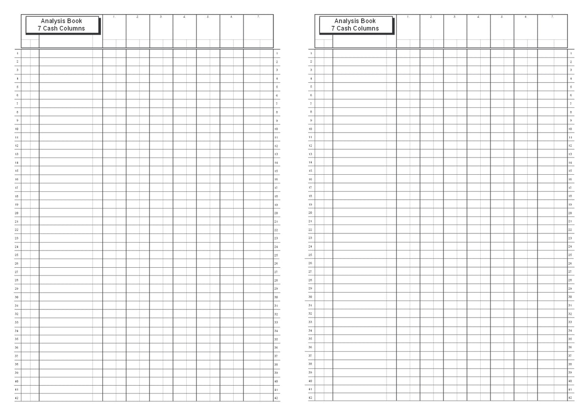 ANALYSIS BOOK (A4/32 Pages) A058 (7 Cash Column Un-headed Account Ledger)