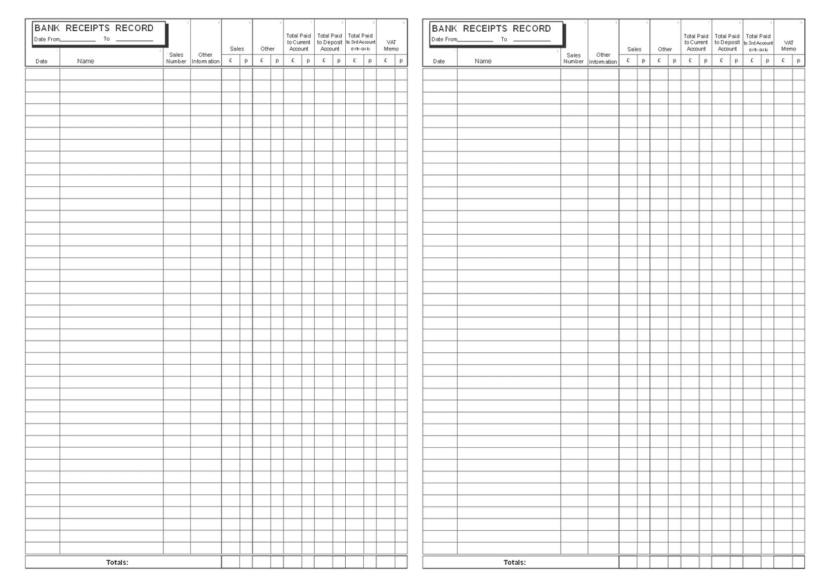 BANK RECEIPTS RECORD BOOK (A4/32 Pages) B027 (Sales Accounts Ledger)