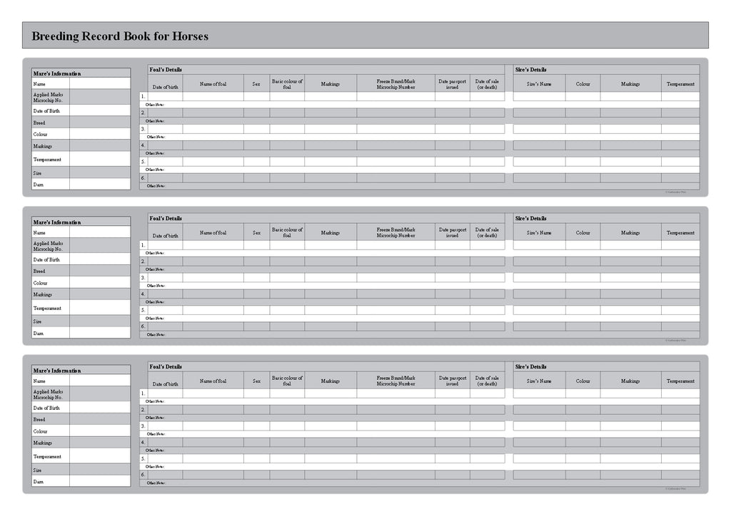 BREEDING BOOK FOR HORSES (A4/32 Pages) B032 (Foal Record Book)