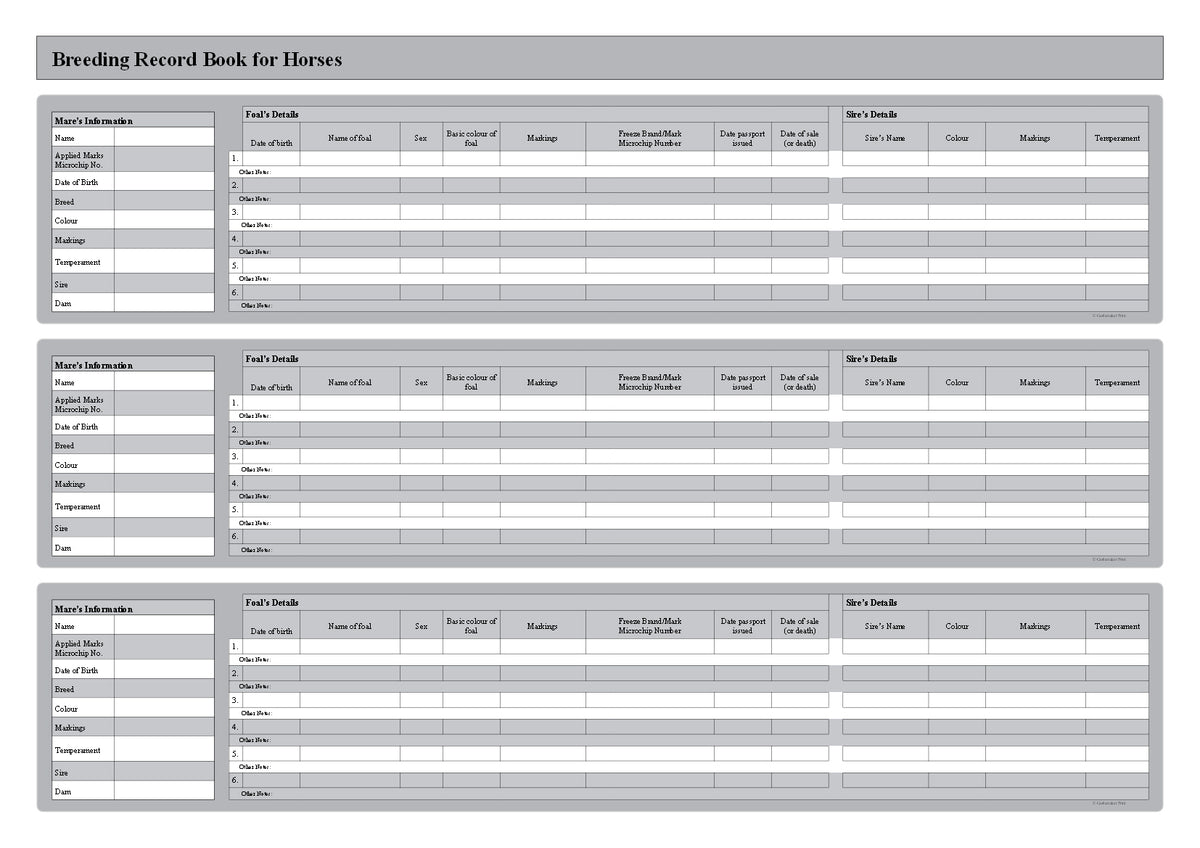 BREEDING BOOK FOR HORSES (A4/32 Pages) B032 (Foal Record Book)
