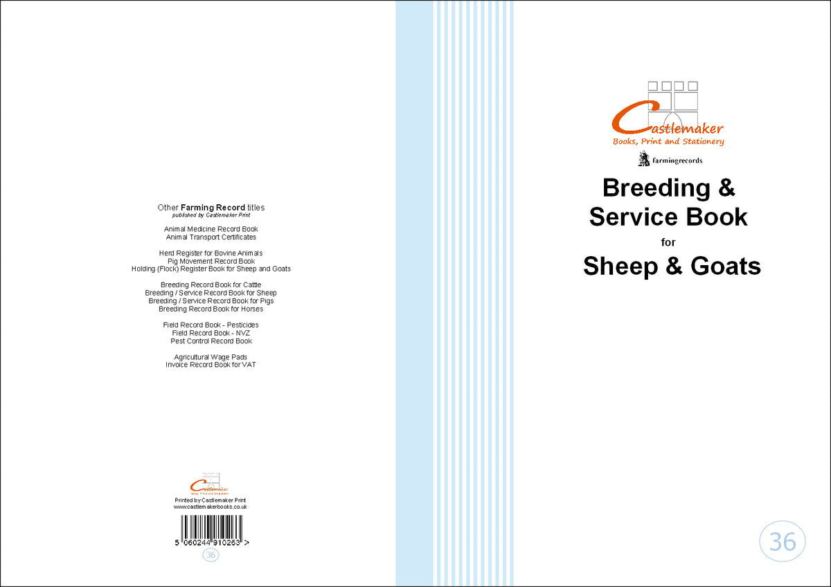 BREEDING & SERVICE BOOK FOR SHEEP & GOATS (A4/32 Pages) B036 (Lambing Record Book)