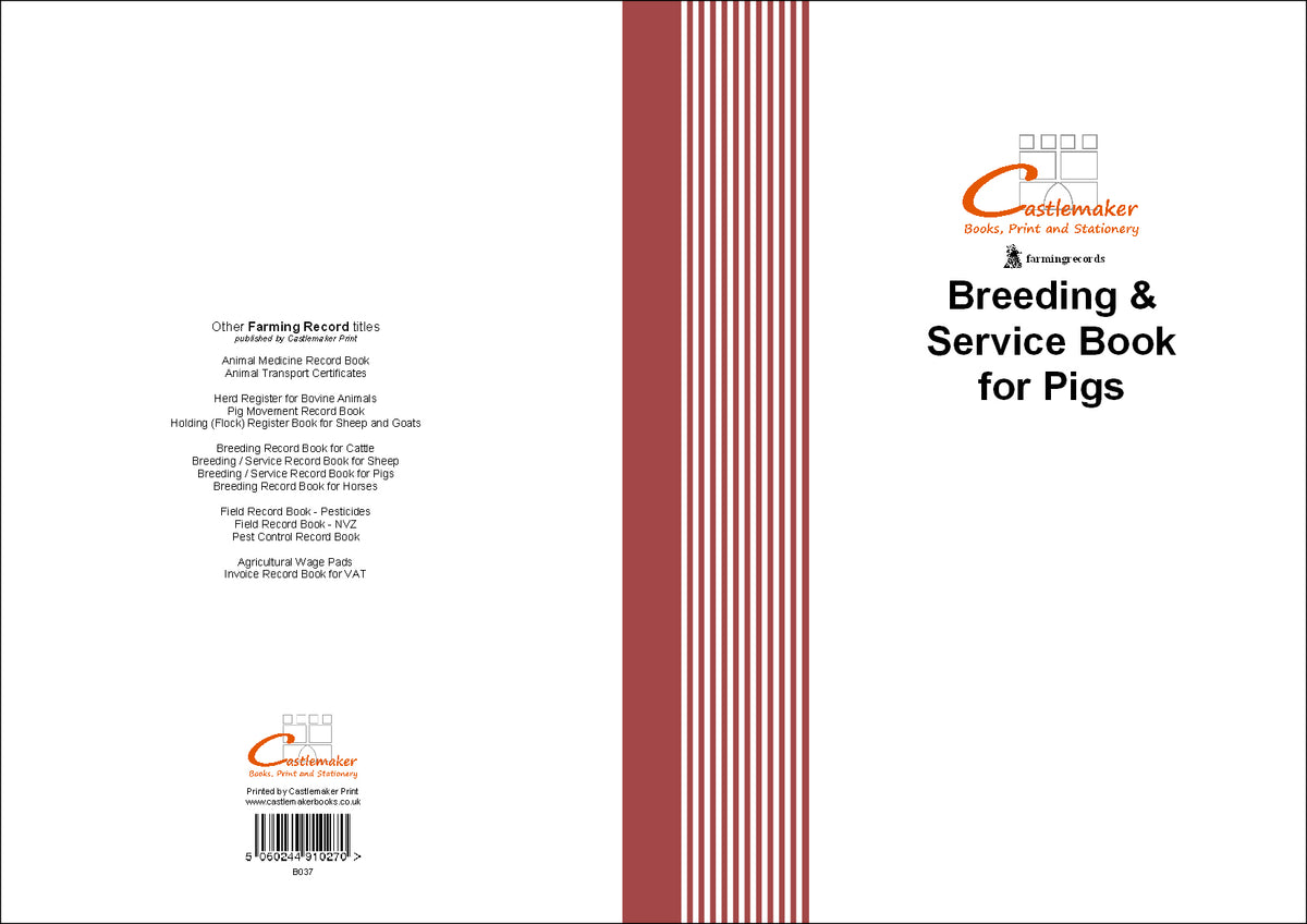 BREEDING & SERVICE BOOK FOR PIGS (A4/32 Pages) B037 (Piglet Record Book)