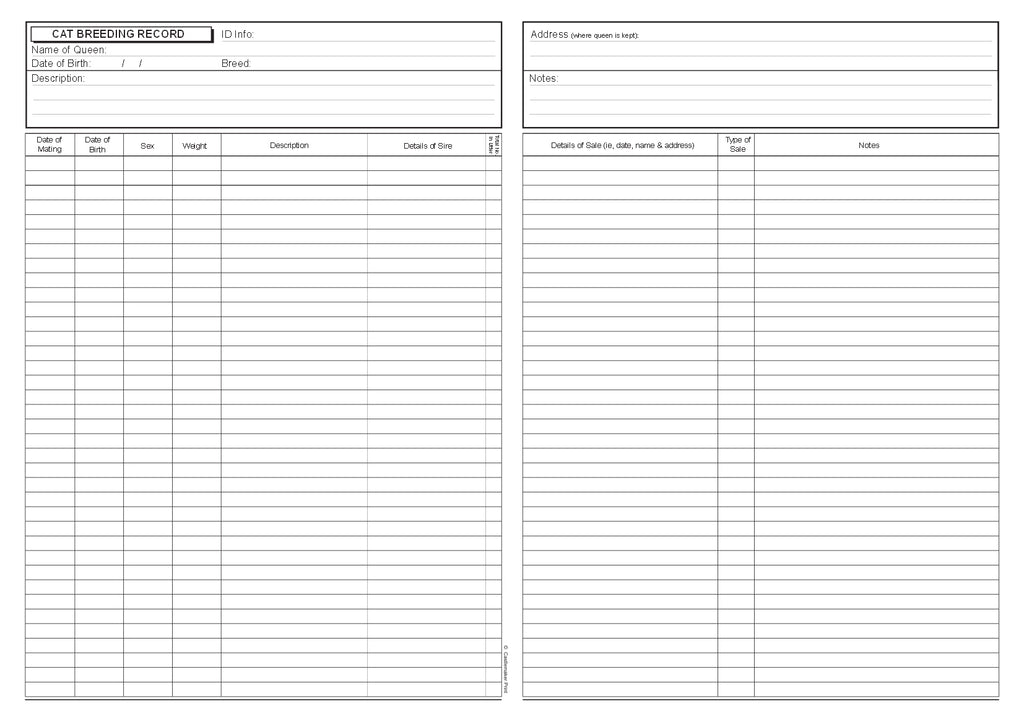 BREEDING BOOK FOR CATS (A4/32 Pages) B072 (Kitten Record Book)