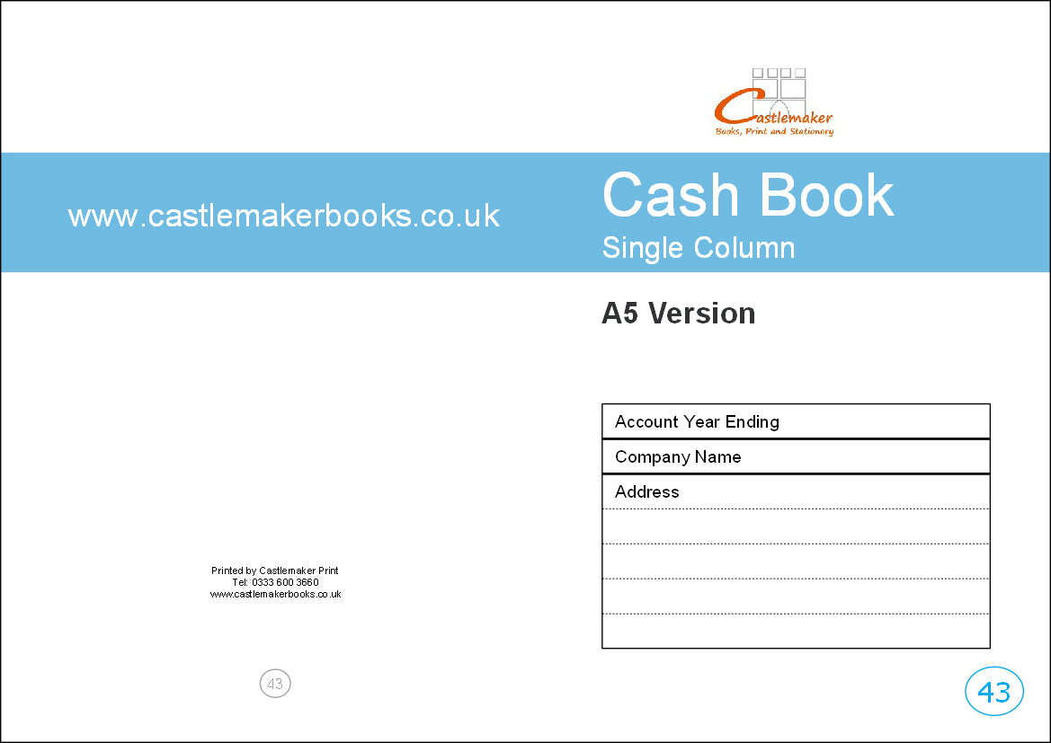CASH BOOK (A5/32 Pages) C043 (Single Column Account Ledger)