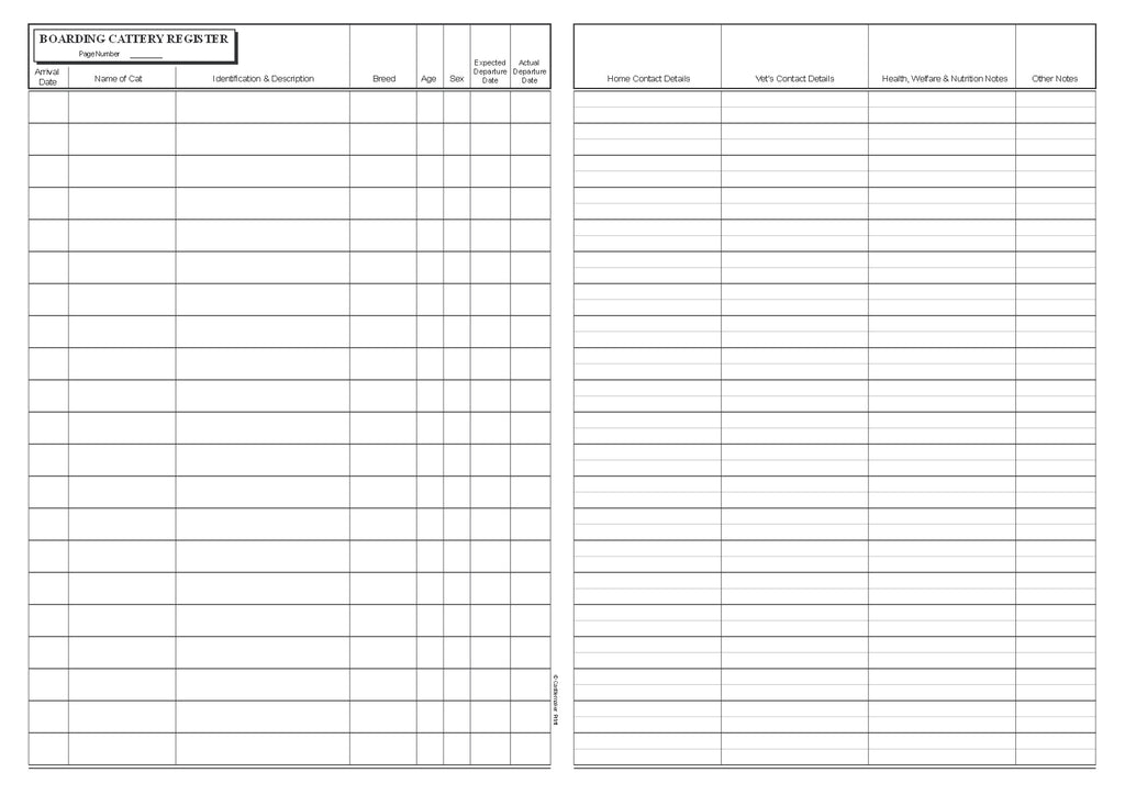 CATTERY RECORD BOOK (A4/32 Pages) C066 (Cat Boarding Register)