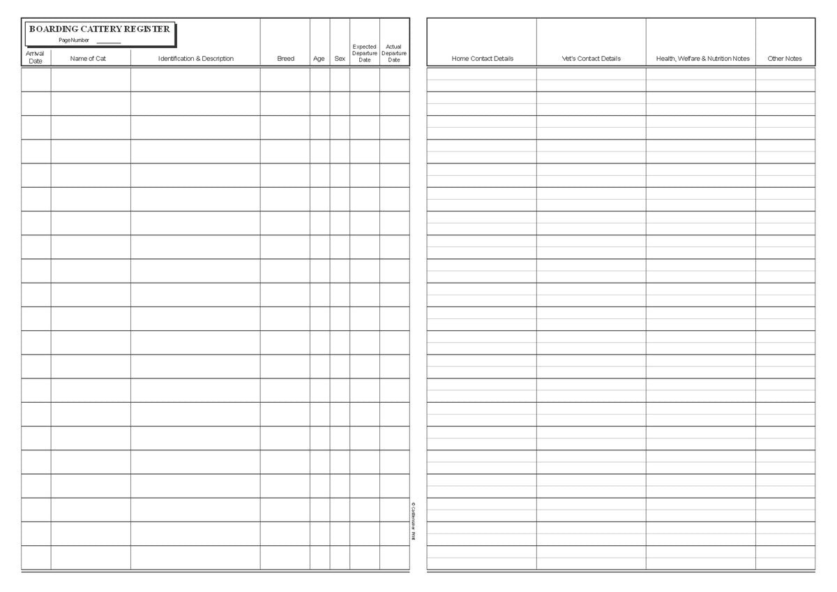 CATTERY RECORD BOOK (A4/32 Pages) C066 (Cat Boarding Register)