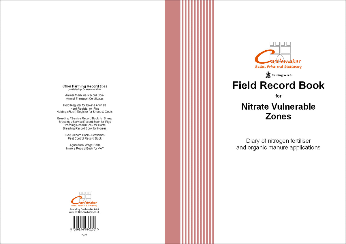 FIELD RECORD BOOK - NVZ (A4/32 Pages) F030 (Nitrate Vulnerable Zones)