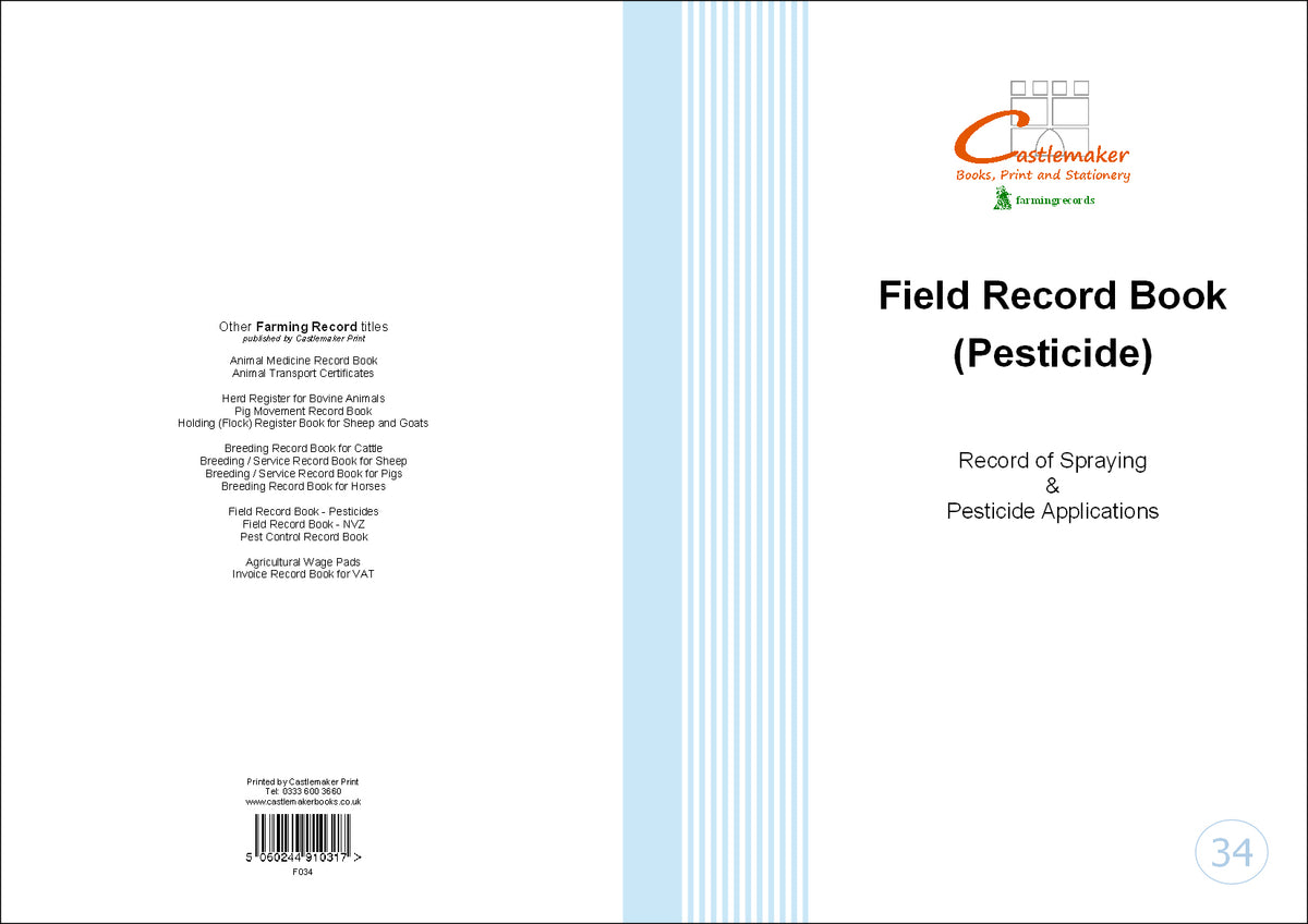 FIELD RECORD BOOK FOR PESTICIDES (A4/32 Pages) F034 (Spraying Log / Journal)