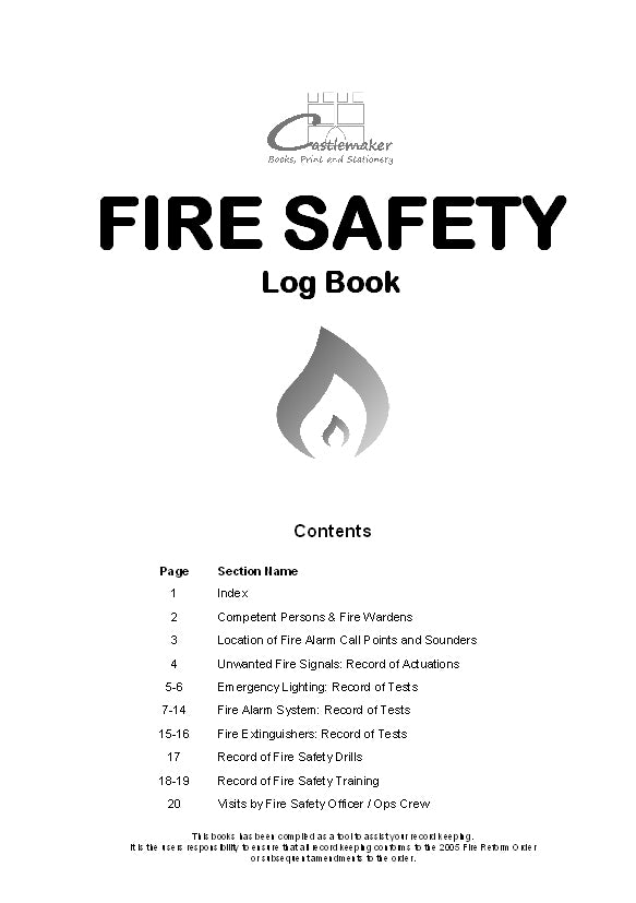 A5 Fire Safety Log Book for Small Businesses, 20 Pages, F054