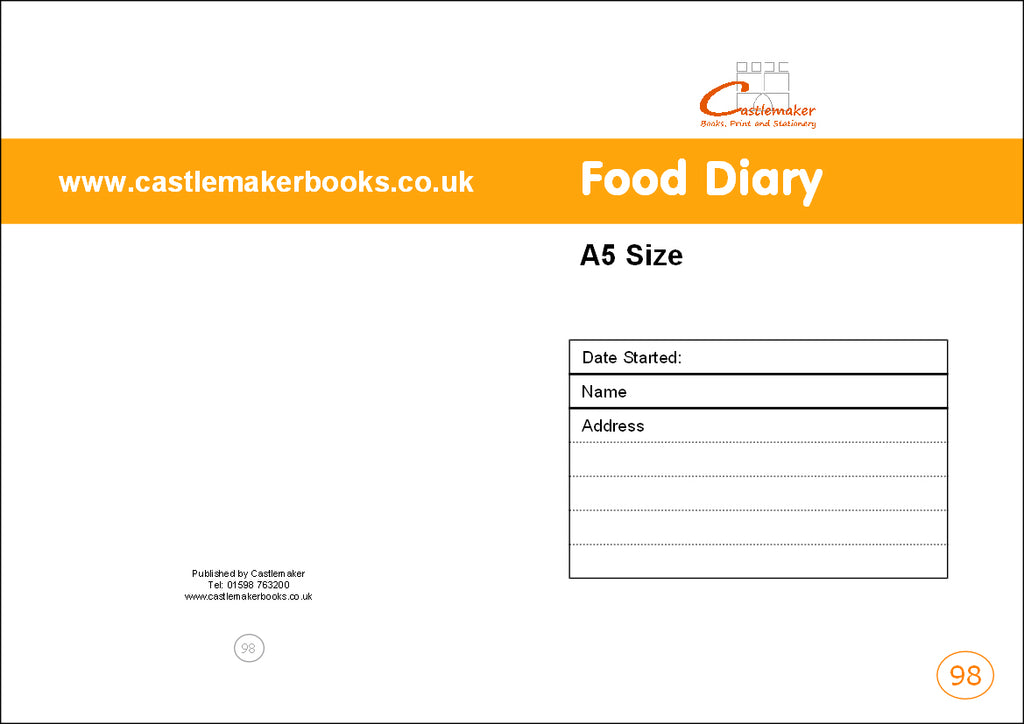 FOOD DIARY (A5/20 Pages) F098 (Meal Record Book - 9 Weeks/Book)