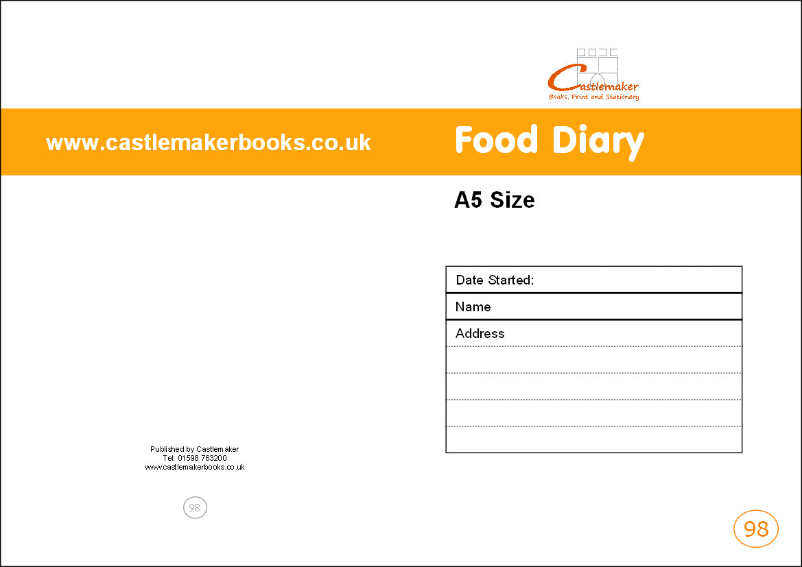 FOOD DIARY (A5/20 Pages) F098 (Meal Record Book - 9 Weeks/Book)