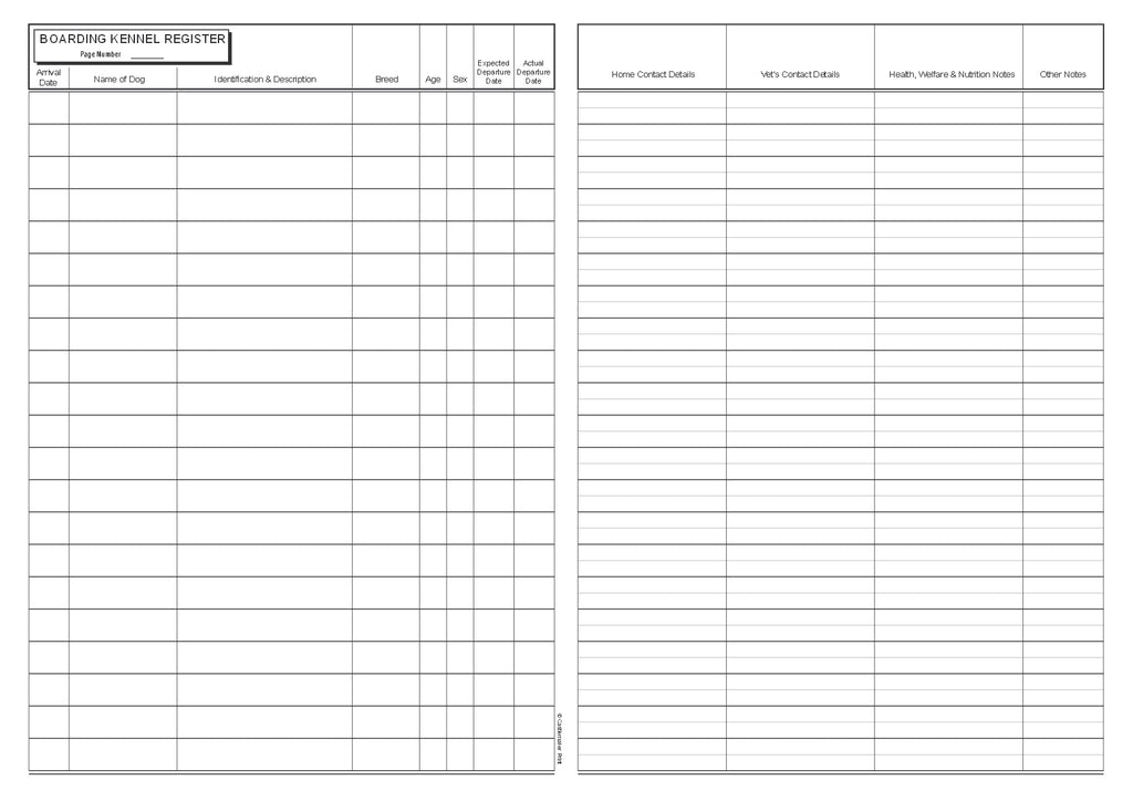 KENNEL RECORD BOOK (A4/32 Pages) K065 (Dog Boarding Register)
