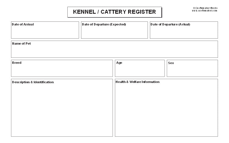 KENNEL / CATTERY REGISTER CARDS (8.5x5.5 Inches) K069 (Pack of 50 Cards - Boarding Register)