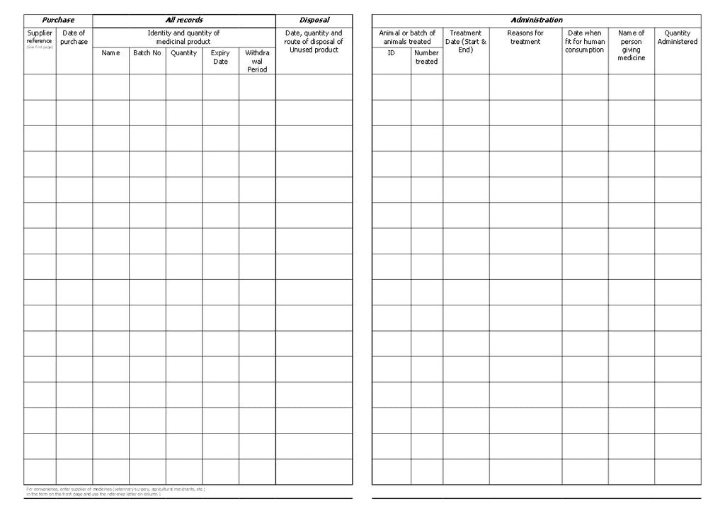 Animal Medicine Combined Record Book – A5, 32 Pages (M002)
