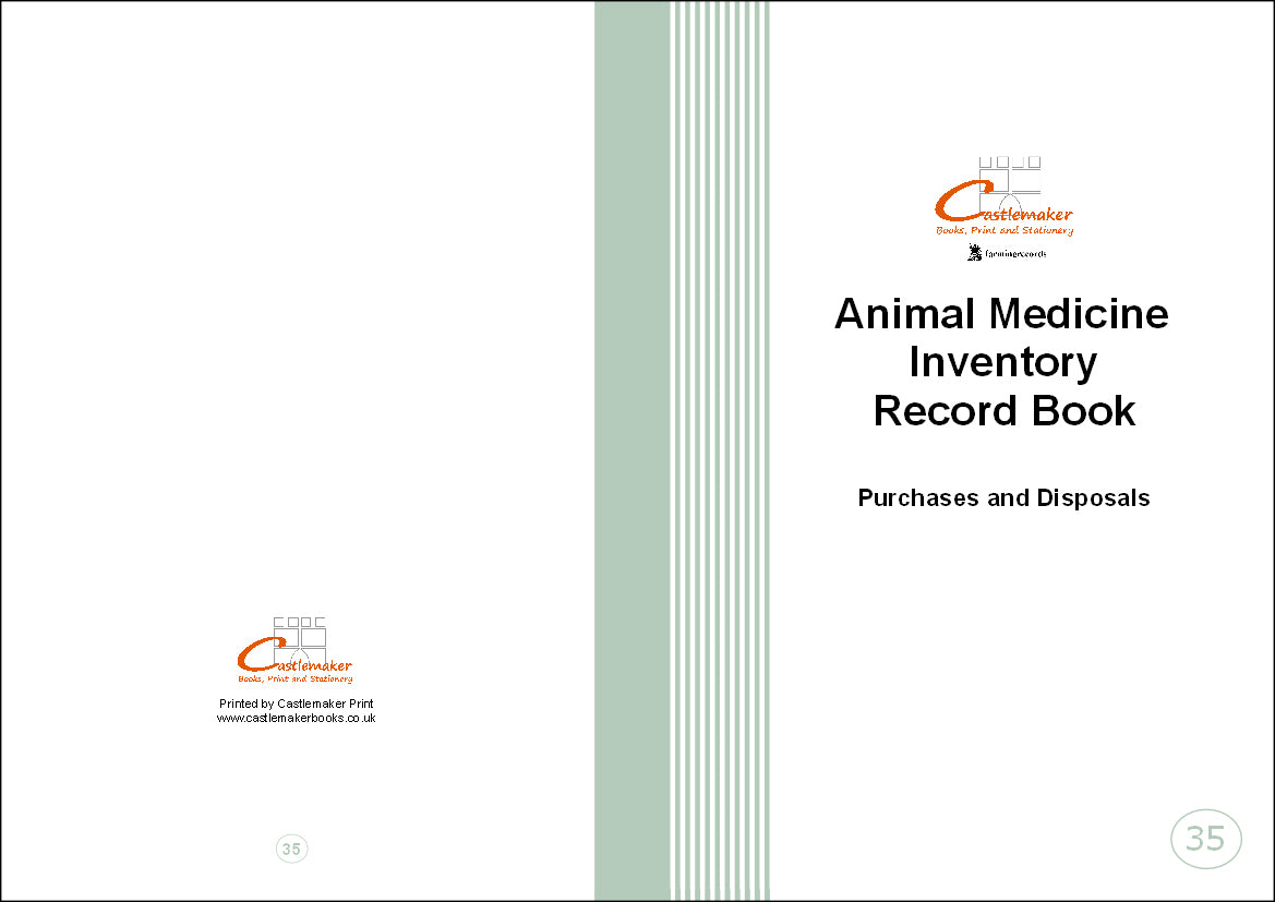 ANIMAL MEDICINE INVENTORY RECORD BOOK (A5/20 Pages) M035 (Farm Livestock Pigs Sheep Cattle Poultry)