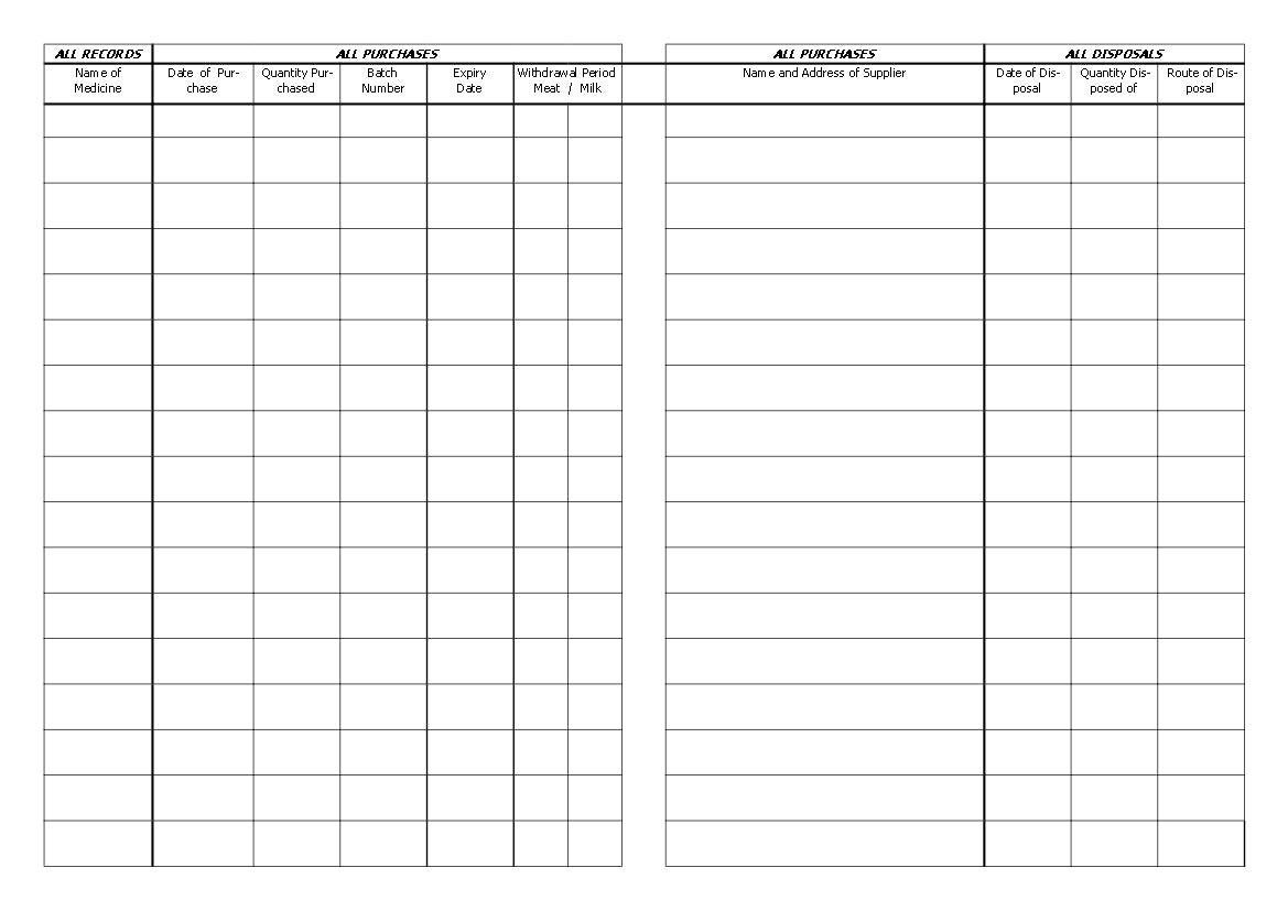 ANIMAL MEDICINE INVENTORY RECORD BOOK (A5/20 Pages) M035 (Farm Livestock Pigs Sheep Cattle Poultry)