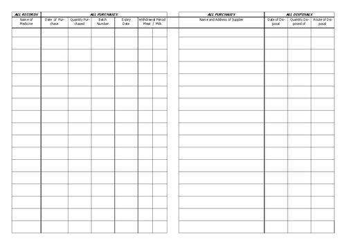ANIMAL MEDICINE INVENTORY RECORD BOOK (A5/20 Pages) M035 (Farm Livestock Pigs Sheep Cattle Poultry)