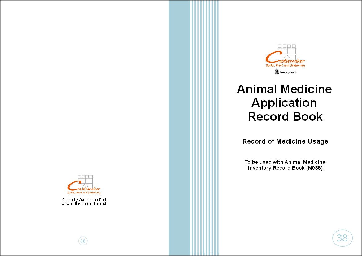 ANIMAL MEDICINE APPLICATION RECORD BOOK (A5/20 Pages) M038 (Farm Livestock Pigs Sheep Cattle Poultry)