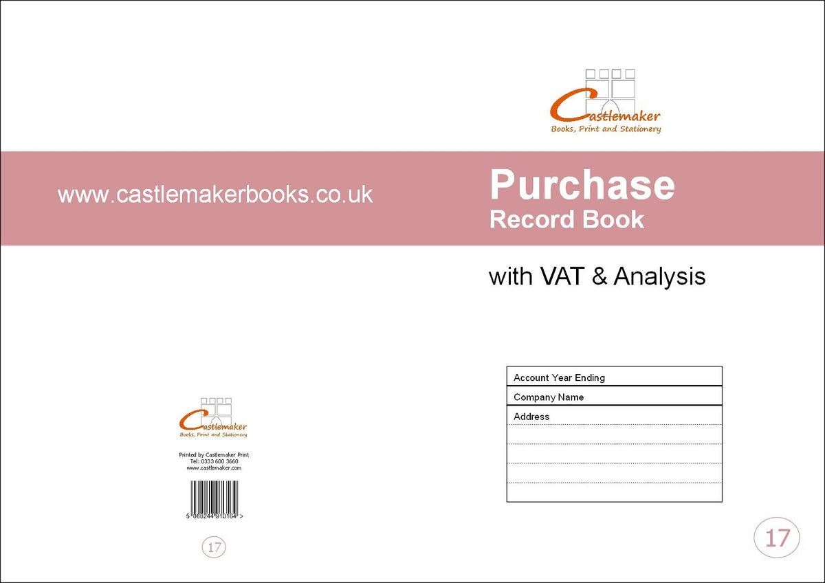 PURCHASE RECORD BOOK (A4/32 Pages) P017 (Account Ledger with Analysis Columns)