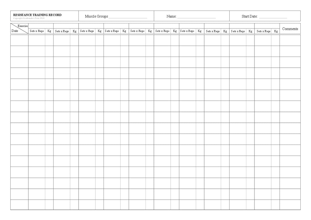 RESISTANCE TRAINING RECORD BOOK (A4/32 Pages) R023 (Gym Record of Workouts)
