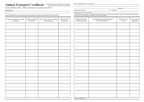 Animal Transport Certificate Book – A5, 32 Pages (T007)