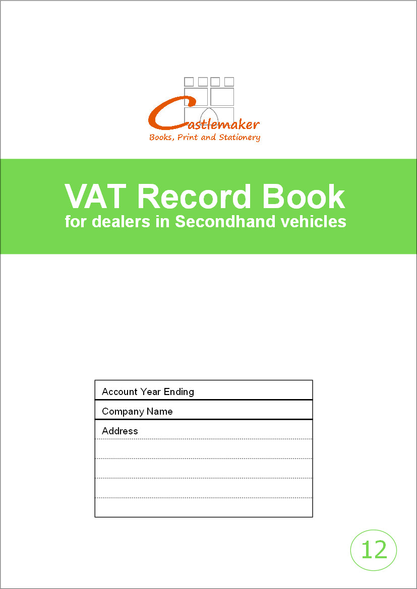 VAT BOOK FOR DEALERS IN PRE-OWNED VEHICLES (A4/32 Pages) V012